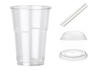 12oz Cups for Smoothies & Shakes – with Dome Lid & Flat Lid, and 10mm Individually Wrapped Paper Straws Pack of 20
