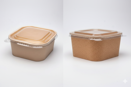 Kraft Square Food Bowls with Lids 500ml (18oz) & 750ml (27oz) Pack of 20
