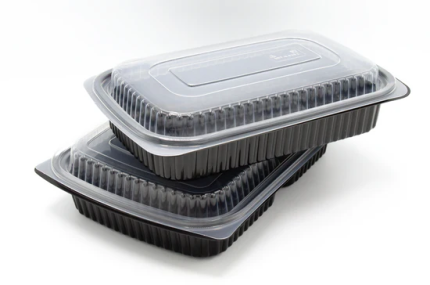 Microwave Container Rectangle PP Black Base with Lids 1079ml (38oz) & 1715ml (58oz) Pack of 20