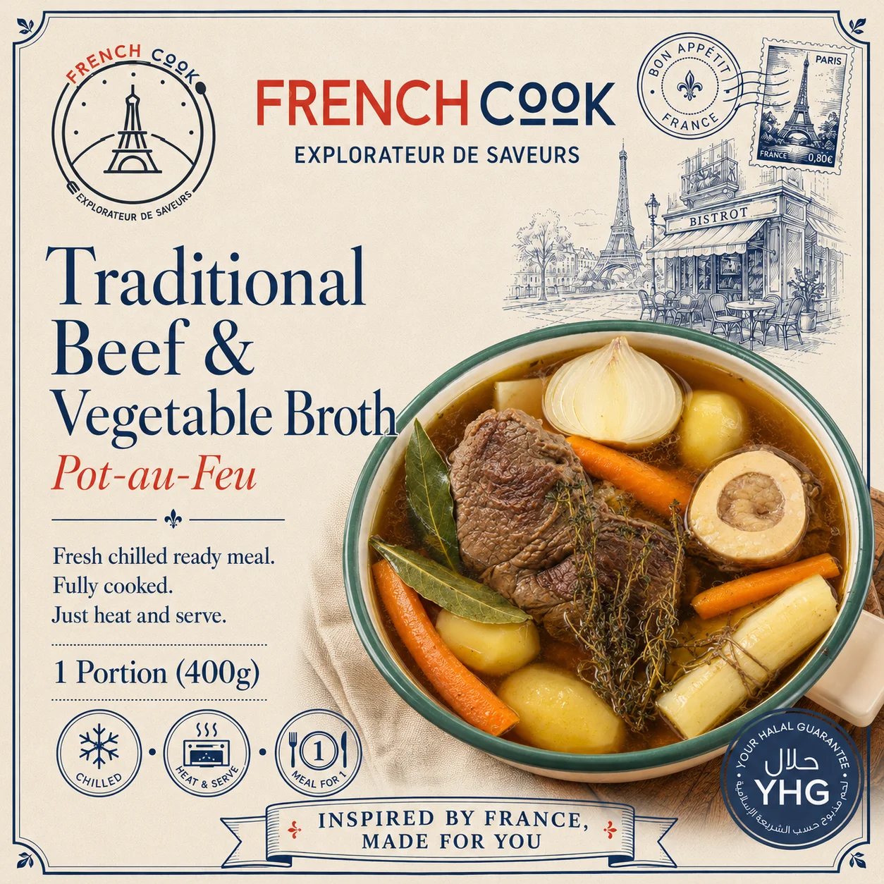 Halal Traditional Beef & Vegetable Broth (Pot-au-Feu) Halal Traditional Beef & Vegetable Broth (Pot-au-Feu)